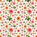 Seamless pattern with colorful gerbera flowers, leaves on vintage color background